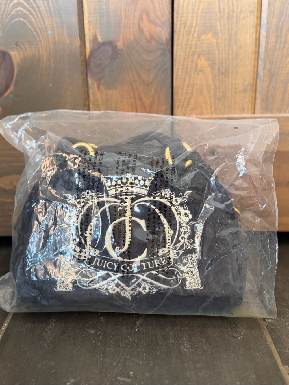 Juicy Couture Black Velvet Logo Satchel with Heart Charm - Picture 7 of 8